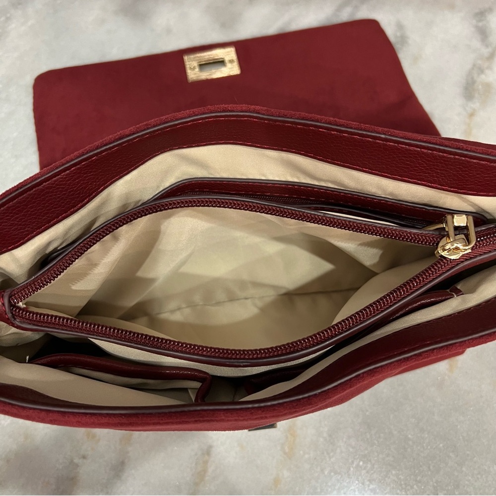 INC International Concepts Burgundy Velvet Ajae Quilted Crossbody/Should… - Picture 6 of 16